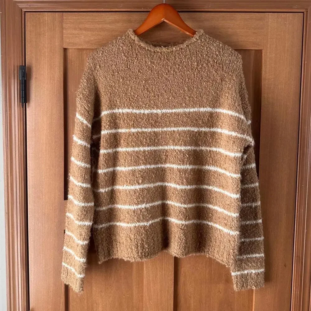 NWOT J.Crew Bouclé Striped Rollneck Sweater Wool/Alpaca Camel Neutral Women’s XS